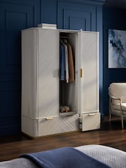 Light Grey Valencia Marble Mango Wood Triple, 2 Drawers Wardrobe - Image 3 of 9
