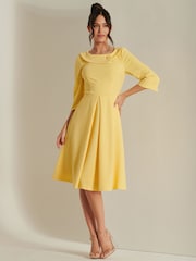 Jolie Moi Yellow 3/4 Sleeve Fold Neck Midi Dress - Image 4 of 6