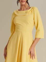 Jolie Moi Yellow 3/4 Sleeve Fold Neck Midi Dress - Image 6 of 6