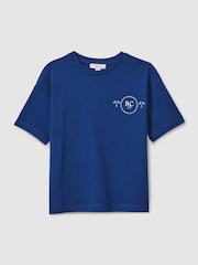 Reiss Lapis Blue Palm Cotton Crew Neck Motif T-Shirt - Image 1 of 3