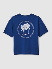 Reiss Lapis Blue Palm Cotton Crew Neck Motif T-Shirt - Image 2 of 3