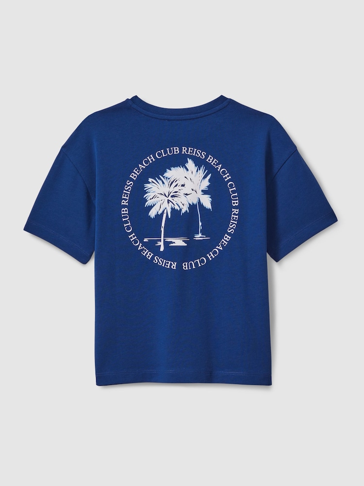 Reiss Lapis Blue Palm Cotton Crew Neck Motif T-Shirt - Image 2 of 3