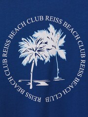 Reiss Lapis Blue Palm Cotton Crew Neck Motif T-Shirt - Image 3 of 3