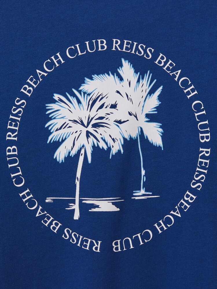Reiss Lapis Blue Palm Cotton Crew Neck Motif T-Shirt - Image 3 of 3