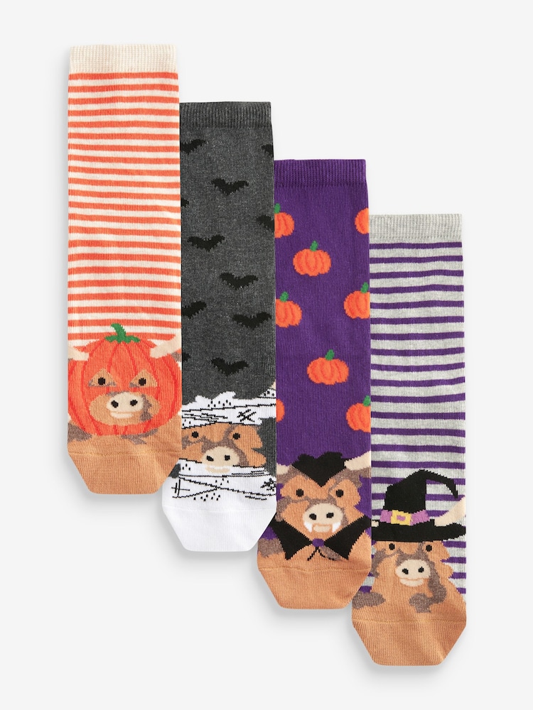 Hamish The Highland Cow Halloween Ankle Socks 4 Pack - Image 1 of 5 Hamish The Highland Cow Halloween Ankle Socks 4 Pack - Image 1 of 5