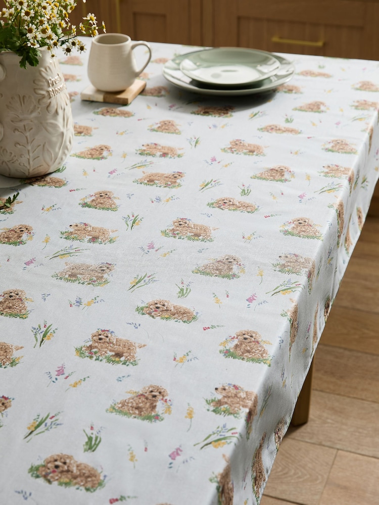 Sage Green Charlie the Cockapoo Wipe Clean Table Cloth - Image 1 of 4