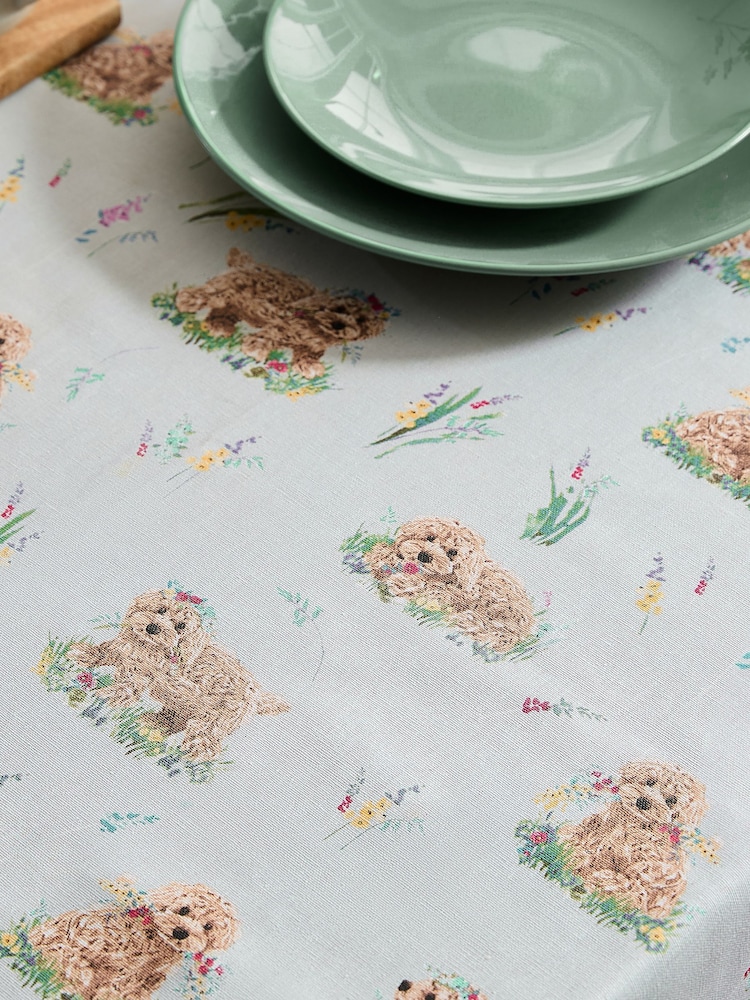 Sage Green Charlie the Cockapoo Wipe Clean Table Cloth - Image 2 of 4