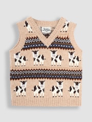 JoJo Maman Bébé Natural Friesian Cow Knit Fair Isle Tank Top - Image 1 of 6