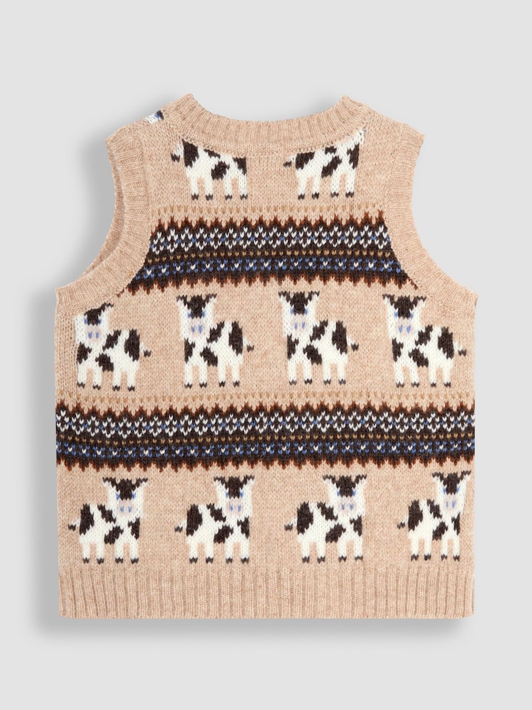 JoJo Maman Bébé Natural Friesian Cow Knit Fair Isle Tank Top - Image 2 of 6