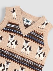 JoJo Maman Bébé Natural Friesian Cow Knit Fair Isle Tank Top - Image 3 of 6