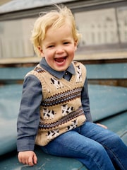 JoJo Maman Bébé Natural Friesian Cow Knit Fair Isle Tank Top - Image 6 of 6