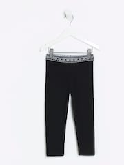 River Island Black Mini Girls Waistband Rib Leggings - Image 1 of 4