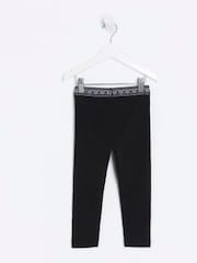 River Island Black Mini Girls Waistband Rib Leggings - Image 2 of 4