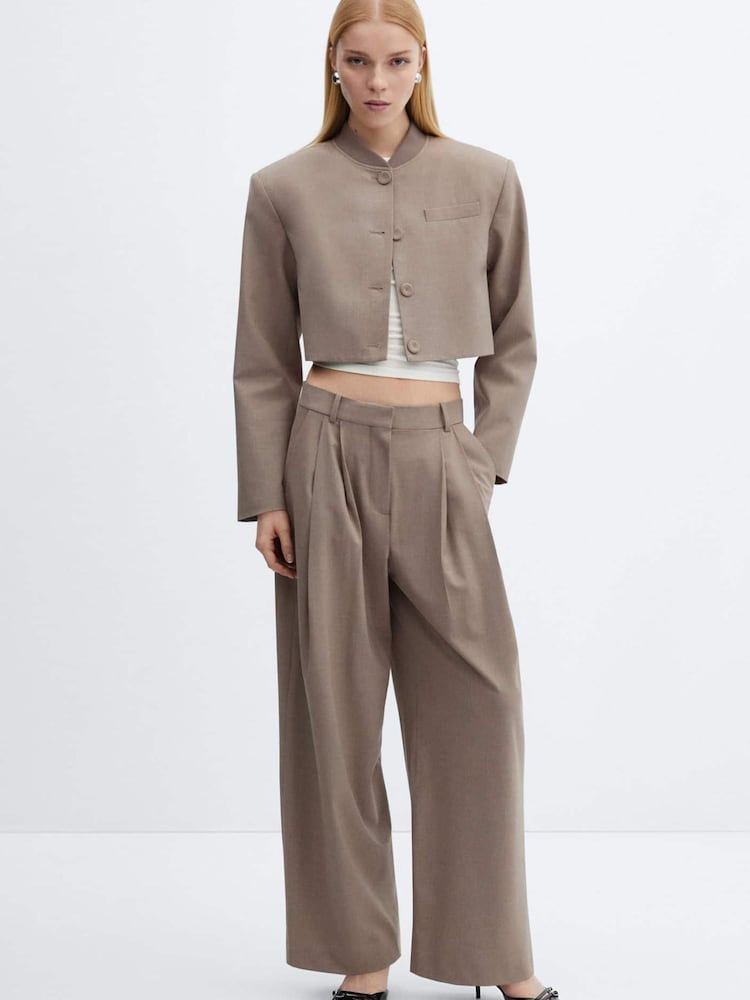 Mango Brown Wideleg Pleated Trousers - Image 2 of 7