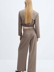 Mango Brown Wideleg Pleated Trousers - Image 3 of 7