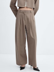 Mango Brown Wideleg Pleated Trousers - Image 4 of 7