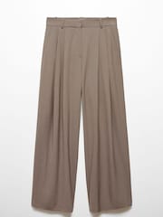Mango Brown Wideleg Pleated Trousers - Image 6 of 7