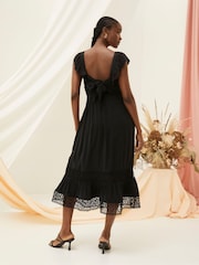 FatFace Hibiscus Black Lace Midi Dress - Image 2 of 6