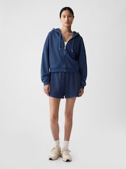 Gap Blue Cotton Textured Zip Up Cropped Hoodie - Image 1 of 4