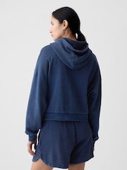 Gap Blue Cotton Textured Zip Up Cropped Hoodie - Image 3 of 4