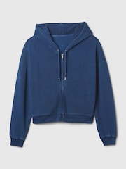Gap Blue Cotton Textured Zip Up Cropped Hoodie - Image 4 of 4