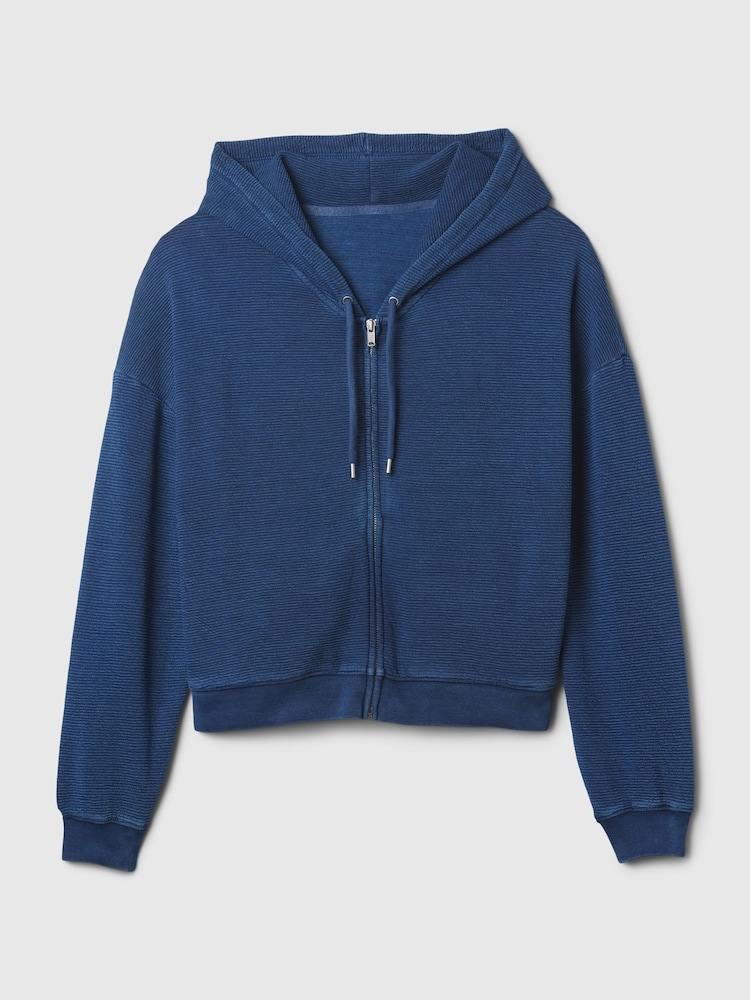 Gap Blue Cotton Textured Zip Up Cropped Hoodie - Image 4 of 4