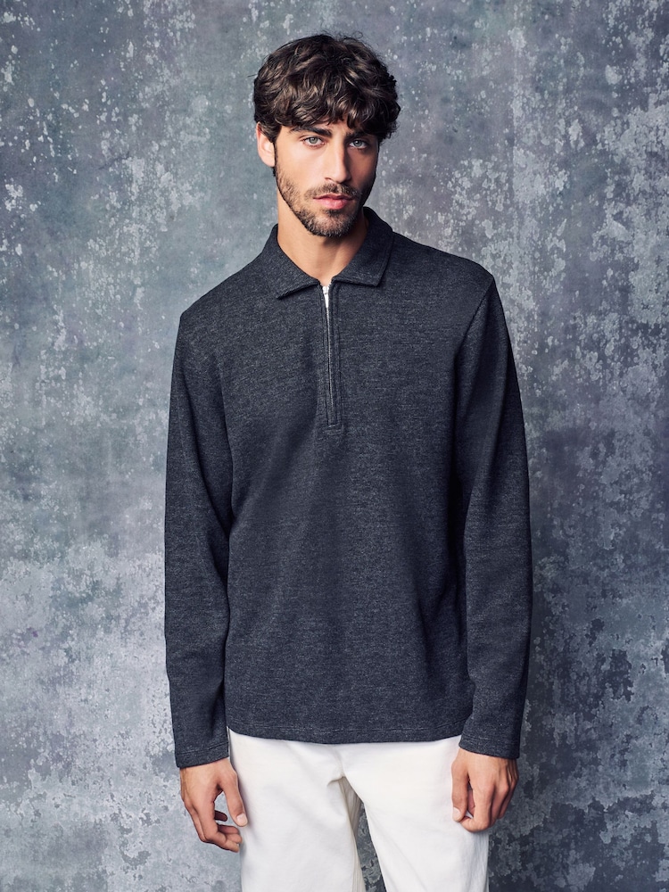 Gris antracita - Long Sleeve Double Pocket Quarter Zip Polo Shirt - Imagen 1 de 4