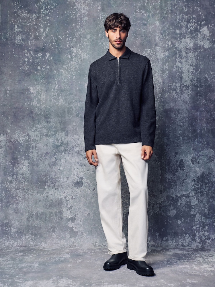 Gris antracita - Long Sleeve Double Pocket Quarter Zip Polo Shirt - Imagen 2 de 4