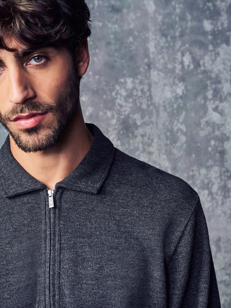 Gris antracita - Long Sleeve Double Pocket Quarter Zip Polo Shirt - Imagen 4 de 4