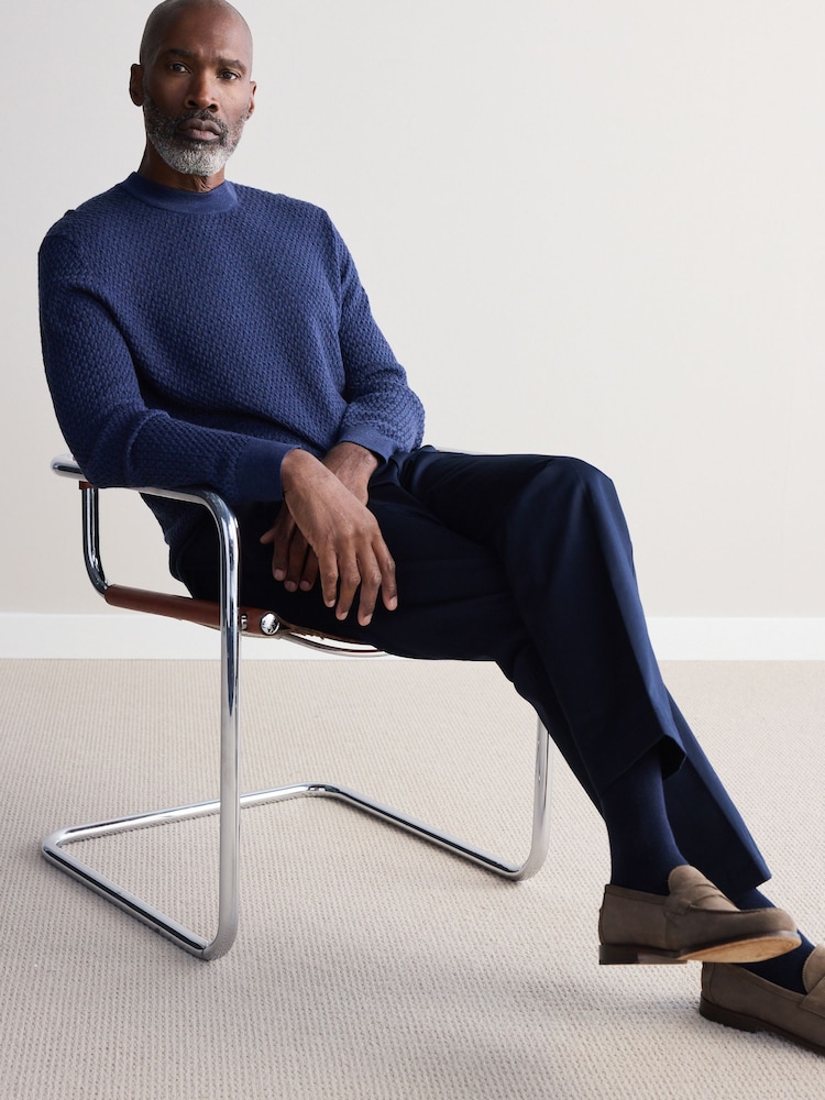 Blue Signature 100% Merino Textured Crew Jumper - Image 2 of 5