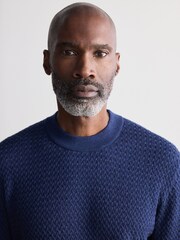 Blue Signature 100% Merino Textured Crew Jumper - Image 5 of 5