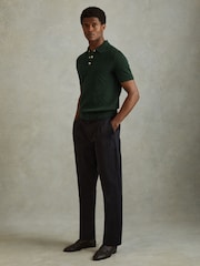 Reiss Dark Green Lupton Cotton Textured Press-Stud Polo Shirt - Image 3 of 6