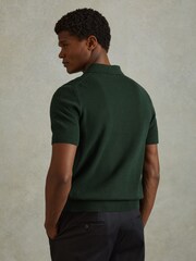 Reiss Dark Green Lupton Cotton Textured Press-Stud Polo Shirt - Image 5 of 6