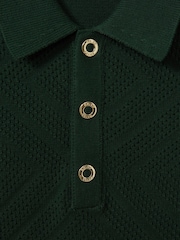Reiss Dark Green Lupton Cotton Textured Press-Stud Polo Shirt - Image 6 of 6