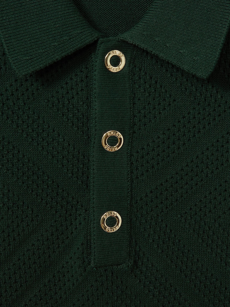 Reiss Dark Green Lupton Cotton Textured Press-Stud Polo Shirt - Image 6 of 6