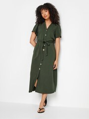 M&Co Green Dark Button Thru Angel Sleeve Dress - Image 1 of 5