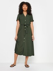M&Co Green Dark Button Thru Angel Sleeve Dress - Image 2 of 5