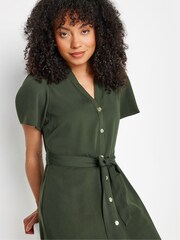 M&Co Green Dark Button Thru Angel Sleeve Dress - Image 4 of 5