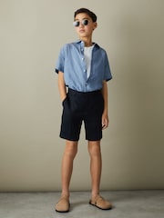 Reiss Sky Blue Holiday Short-Sleeve Shirt - Image 1 of 4
