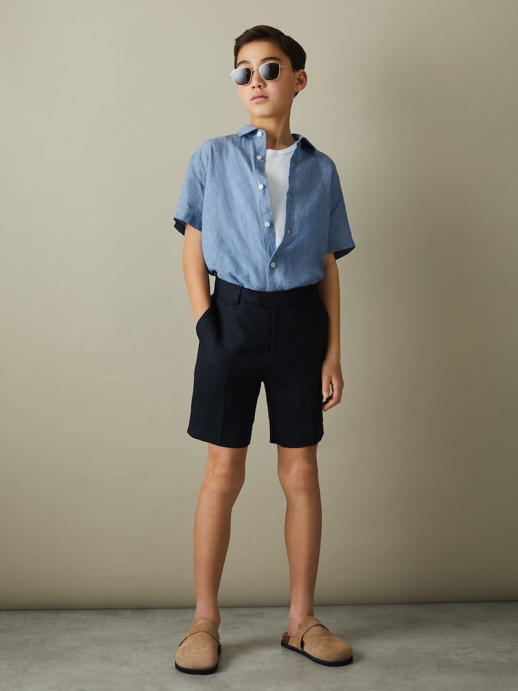 Reiss Sky Blue Holiday 9-13 yrs Short Sleeve Linen Shirt - Image 1 of 4 Reiss Sky Blue Holiday 9-13 yrs Short Sleeve Linen Shirt - Image 1 of 4