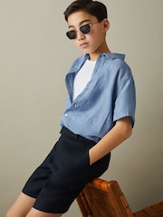 Reiss Sky Blue Holiday Short-Sleeve Shirt - Image 3 of 4