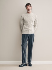 Ecru White Regular Fit 100% Italian Merino Signature Cable Crew Jumper - Image 2 of 5