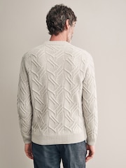 Ecru White Regular Fit 100% Italian Merino Signature Cable Crew Jumper - Image 3 of 5
