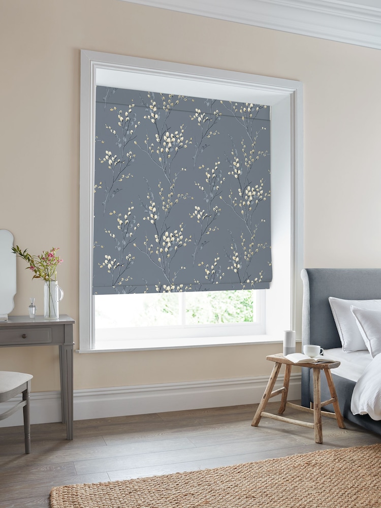 Laura Ashley Dark Seaspray Blue Pussy Willow Made to Measure 100% Cotton Roman Blinds - Image 1 of 6