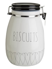 Maison by Premier White Heartlines Biscuit Canister - Image 1 of 4