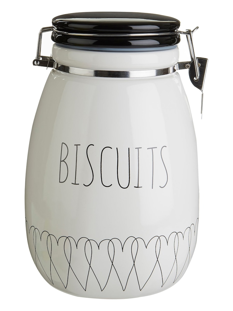 Maison by Premier White Heartlines Biscuit Canister - Image 1 of 4