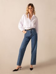 Ro&Zo Cotton Elastic Hem Cropped White Shirt - Image 1 of 5