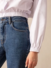 Ro&Zo Cotton Elastic Hem Cropped White Shirt - Image 4 of 5