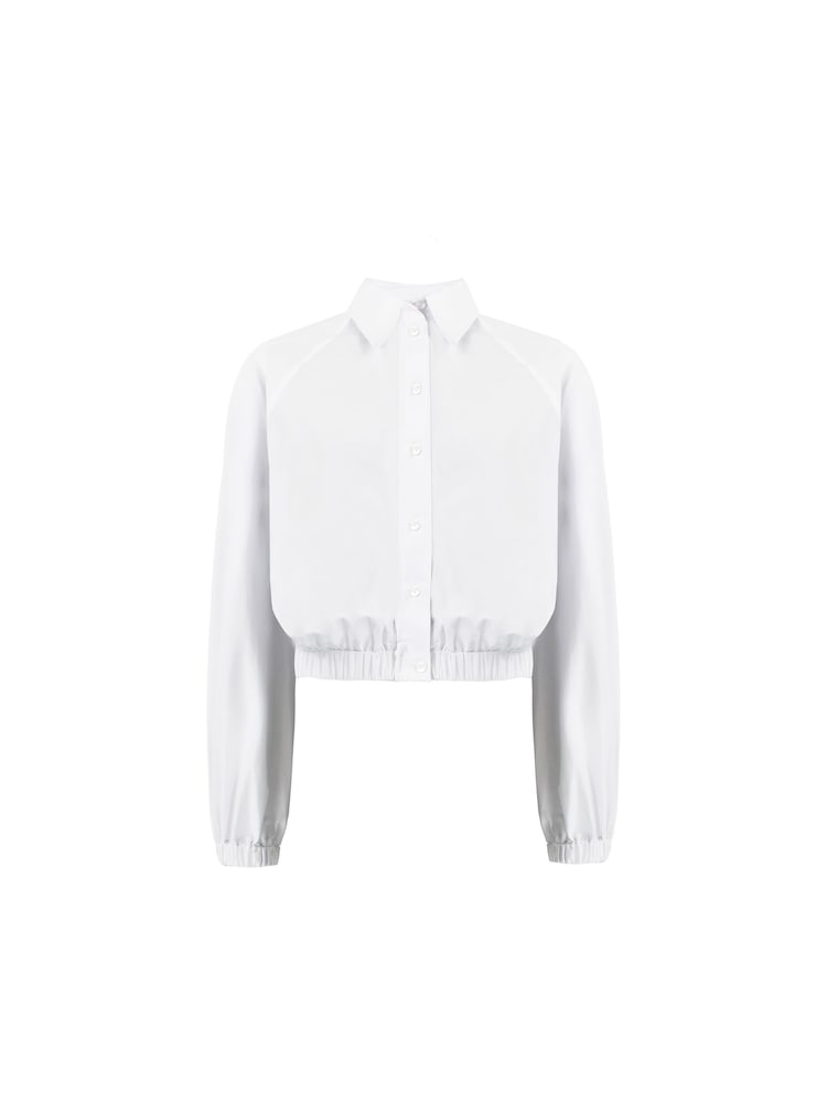 Ro&Zo Cotton Elastic Hem Cropped White Shirt - Image 5 of 5