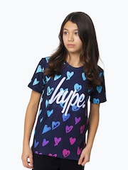 Hype Girls Multi Scribble Hearts Black T-Shirt - Image 1 of 3